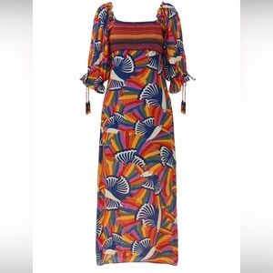 Farm Rio rainbow toucan smocked dress